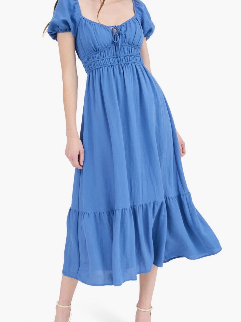 NWT  AUGUST SKY  Dusty Blue Puff Sleeve Midi Dress - M